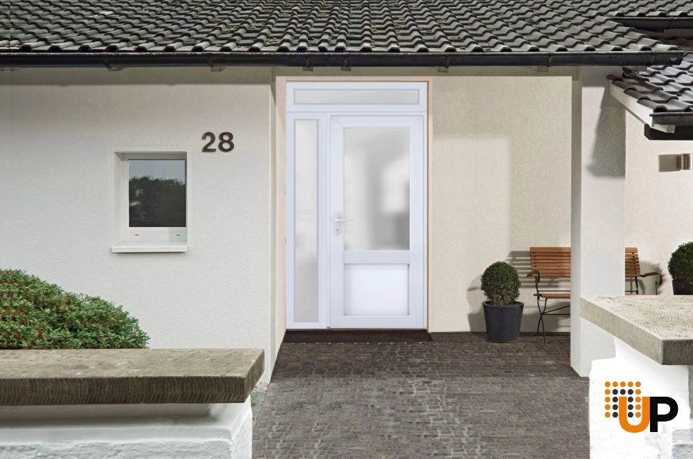 Single swing vinyl classic exterior door with tempered glass | Manux 8422 White | 48 x 94 photo#3