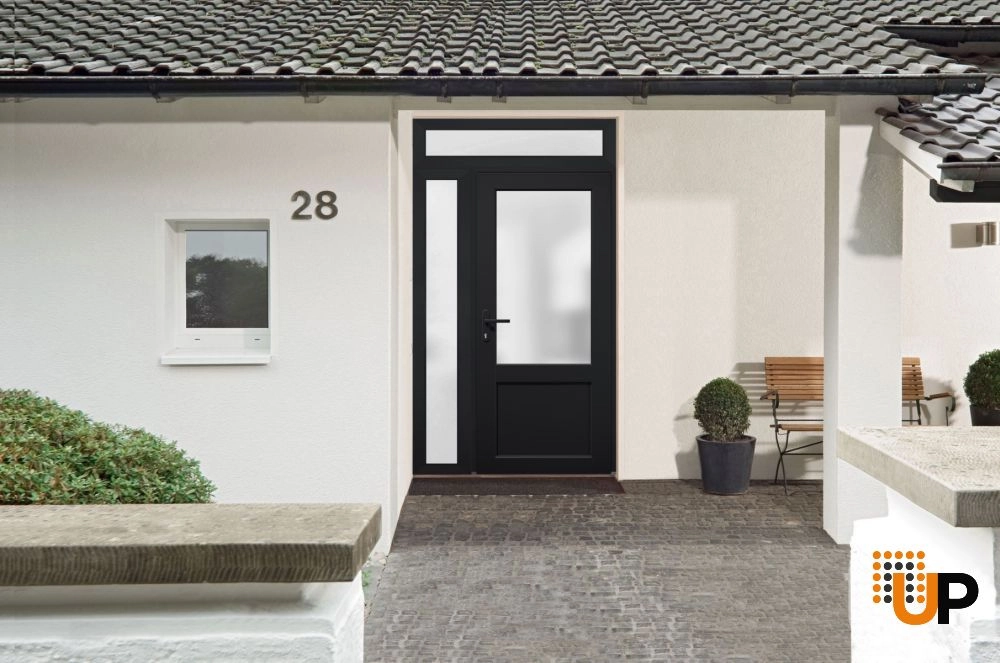 Single swing vinyl classic exterior door with tempered glass | Manux 8422 Black | 52 x 94 photo#3