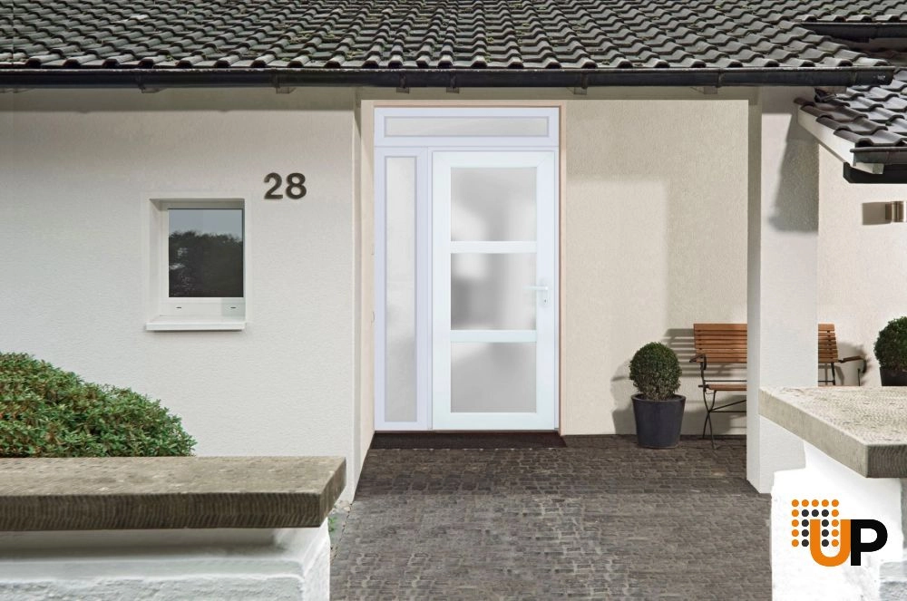 Single swing vinyl modern exterior door with tempered glass | Manux 8552 White | 44 x 94 photo#3