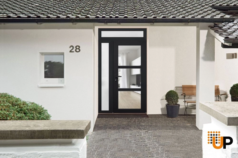 Single swing vinyl modern exterior door with tempered glass | Manux 8555 Black | 42 x 94 photo#3