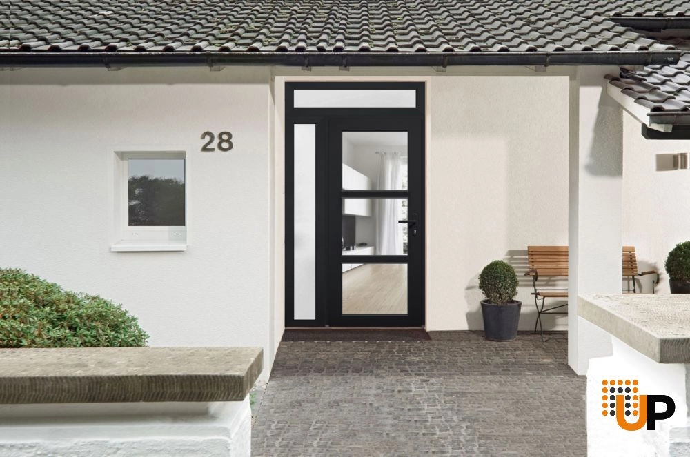 Single swing vinyl modern exterior door with tempered glass | Manux 8555 Black | 42 x 94 photo#3