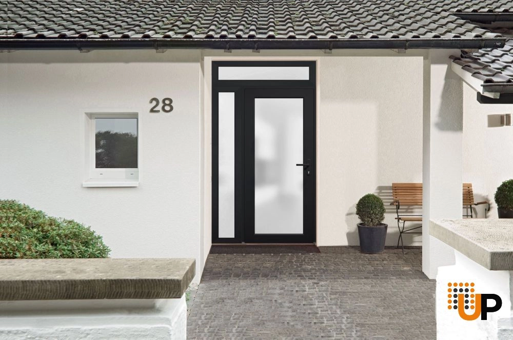 Single swing vinyl modern exterior door with tempered glass | Manux 8102 Black | 52 x 94 photo#3