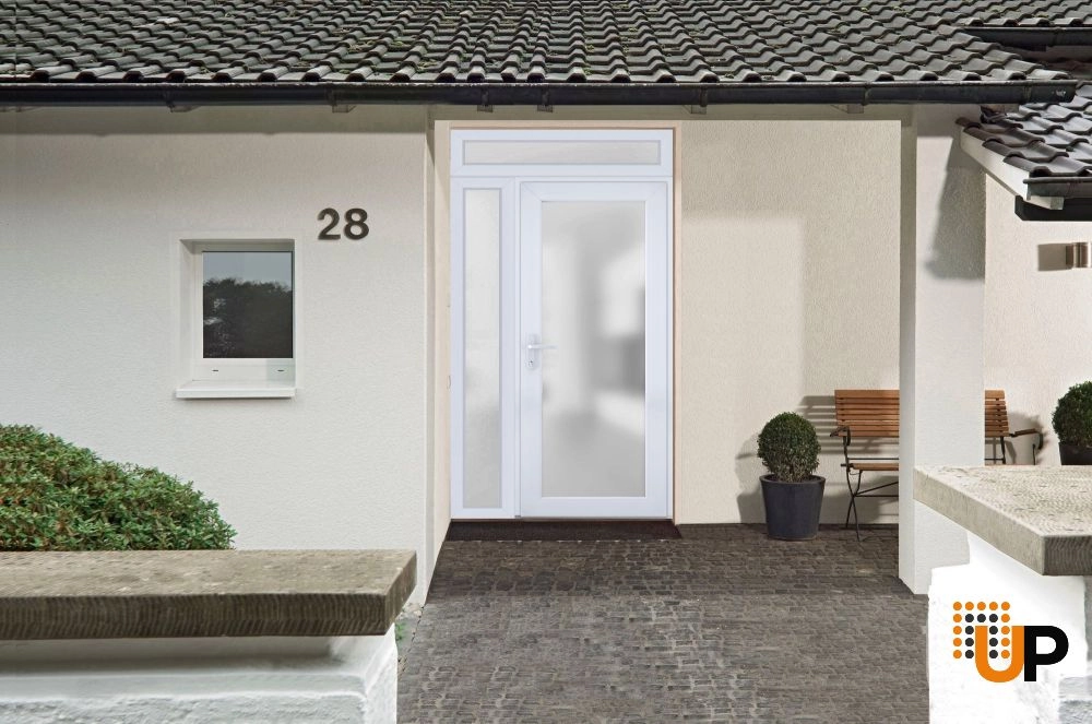 Single swing vinyl modern exterior door with tempered glass | Manux 8102 White | 42 x 94 photo#3