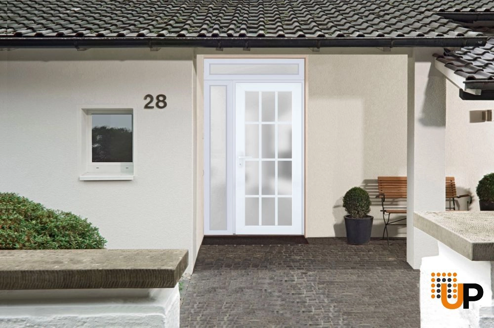 Single swing vinyl modern exterior door with tempered glass | Manux 8312 White | 48 x 94 photo#3