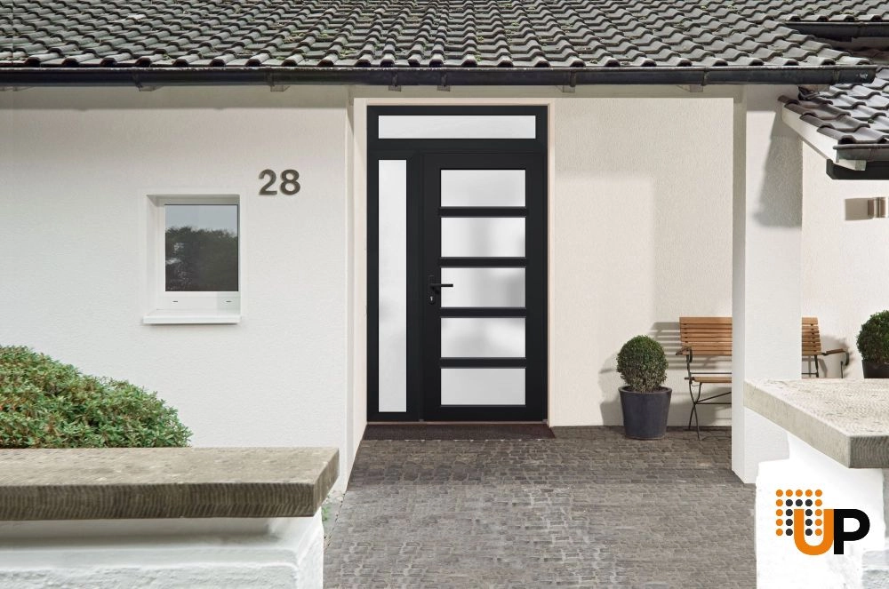 Single swing vinyl modern exterior door with tempered glass | Manux 8002 Black | 46 x 94 photo#5