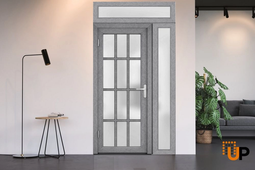 Single swing vinyl modern exterior door with tempered glass | Manux 8312 Gray Ash | 48 x 94 photo#4