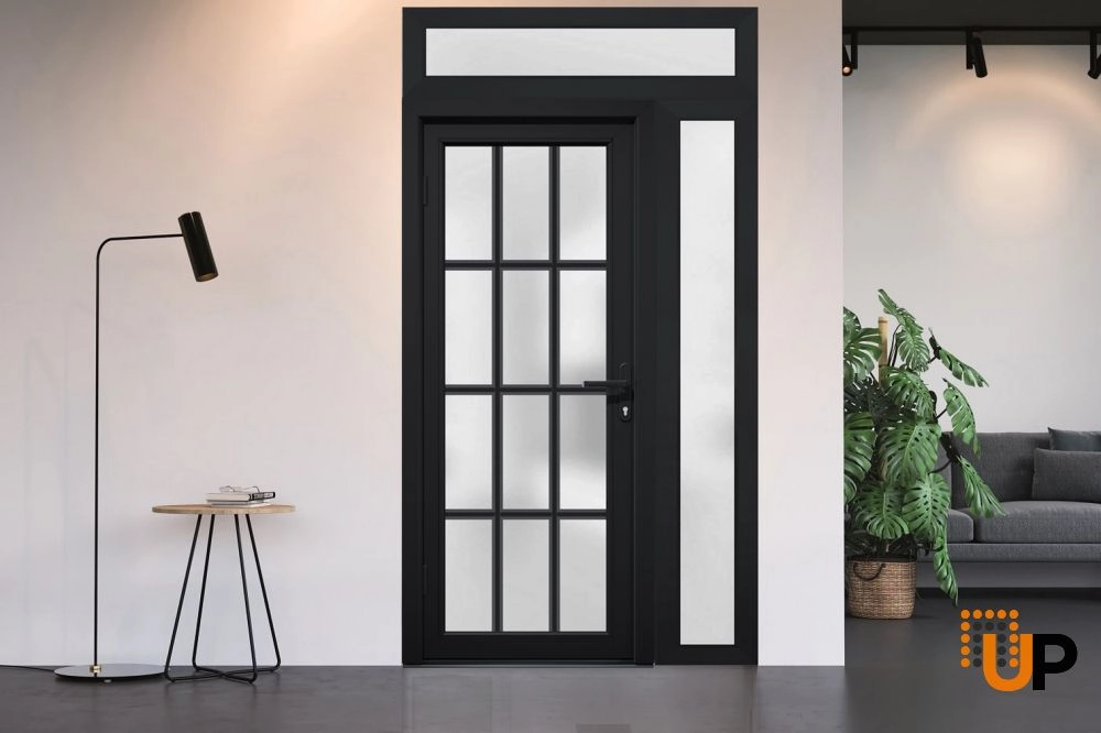 Single swing vinyl modern exterior door with tempered glass | Manux 8312 Black | 48 x 94 photo#4