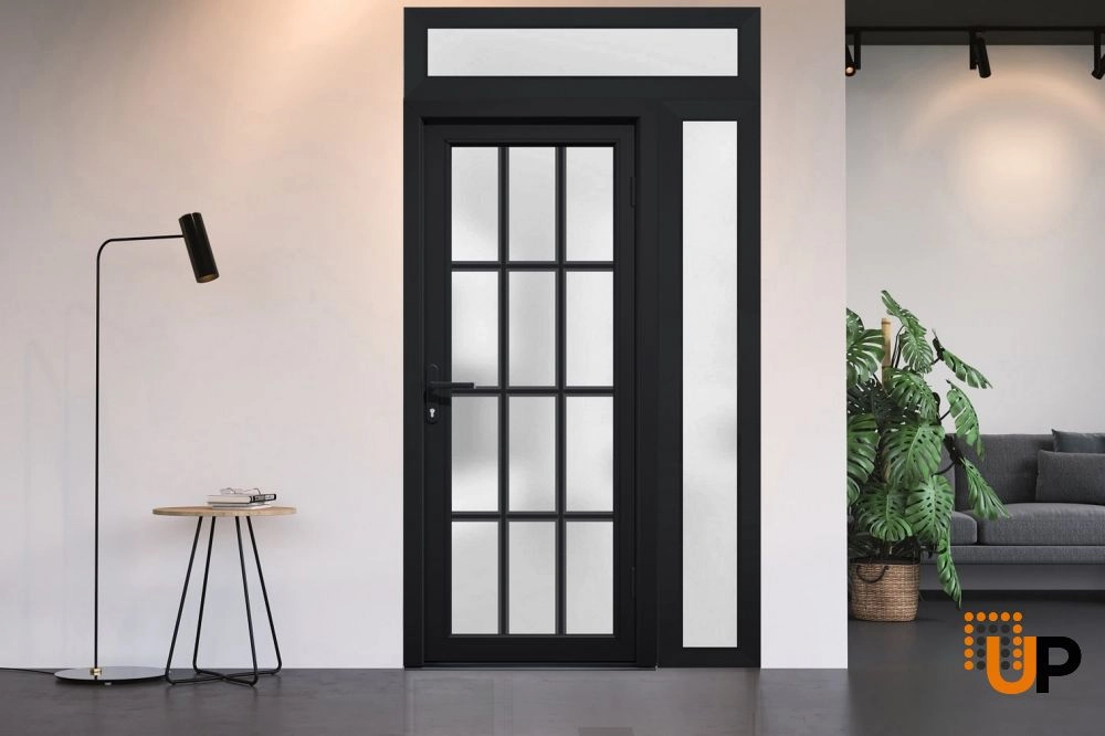 Single swing vinyl modern exterior door with tempered glass | Manux 8312 Black | 48 x 94 photo#4