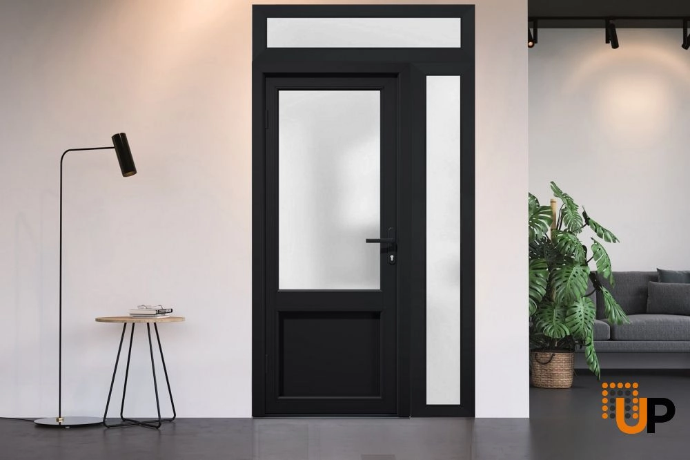 Single swing vinyl classic exterior door with tempered glass | Manux 8422 Black | 52 x 94 photo#4