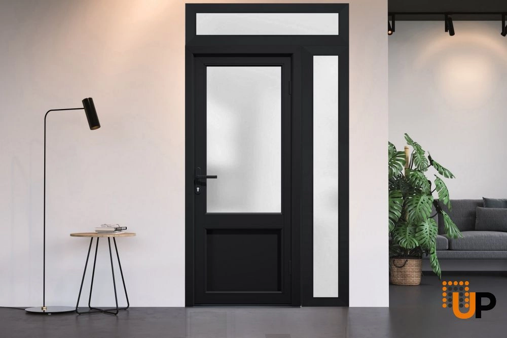 Single swing vinyl classic exterior door with tempered glass | Manux 8422 Black | 48 x 94 photo#4