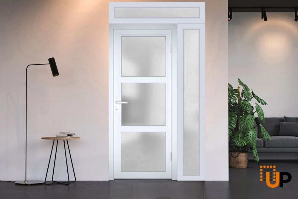 Single swing vinyl modern exterior door with tempered glass | Manux 8552 White | 44 x 94 photo#4