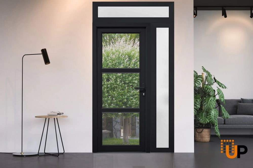Single swing vinyl modern exterior door with tempered glass | Manux 8555 Black | 42 x 94 photo#4