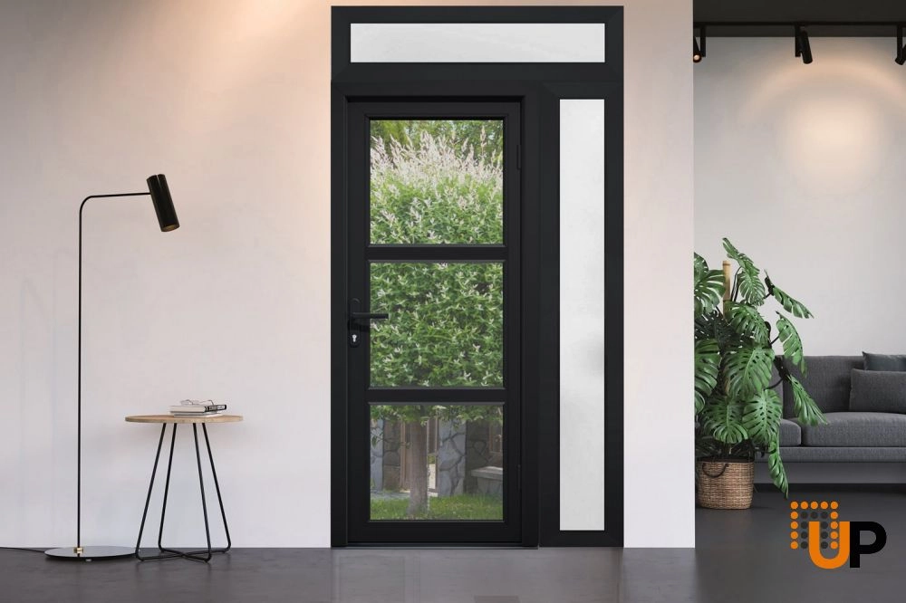 Single swing vinyl modern exterior door with tempered glass | Manux 8555 Black | 42 x 94 photo#4