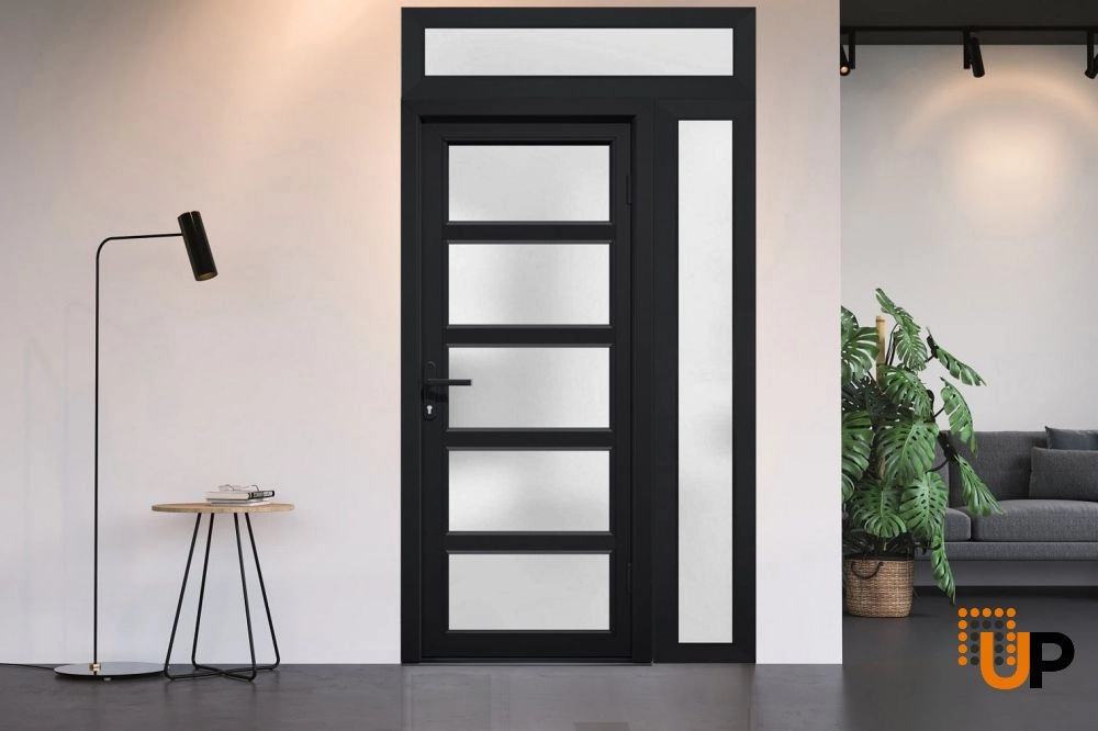 Single swing vinyl modern exterior door with tempered glass | Manux 8002 Black | 44 x 94 photo#4