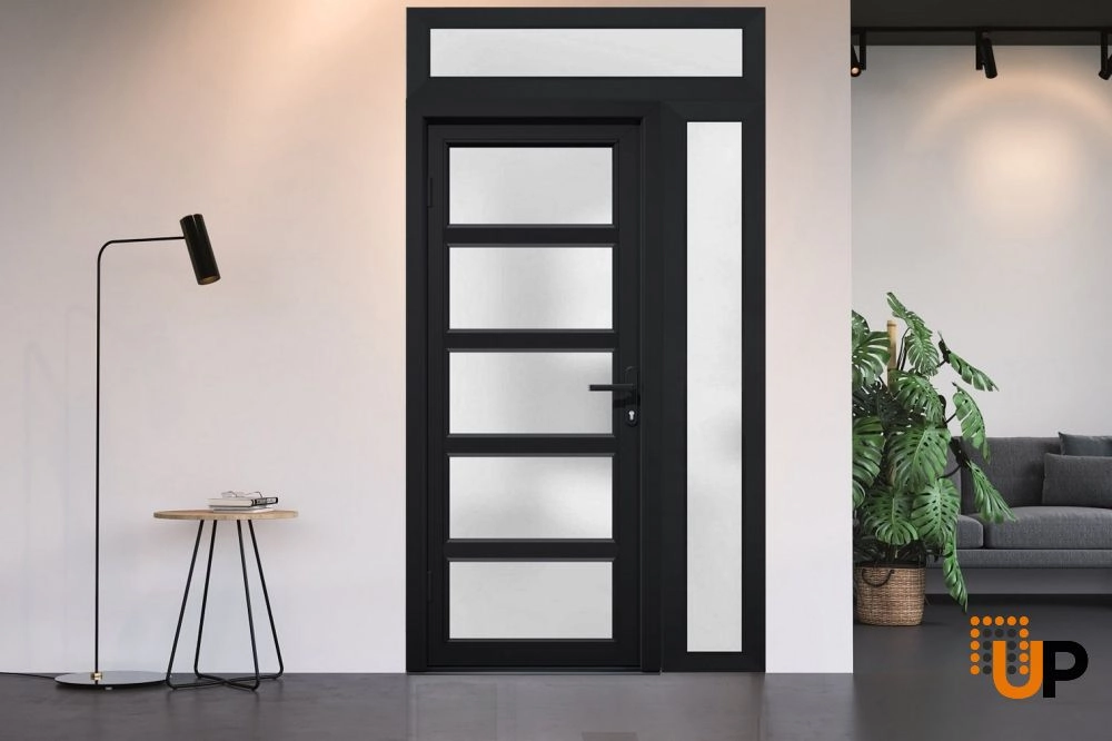 Single swing vinyl modern exterior door with tempered glass | Manux 8002 Black | 46 x 94 photo#6