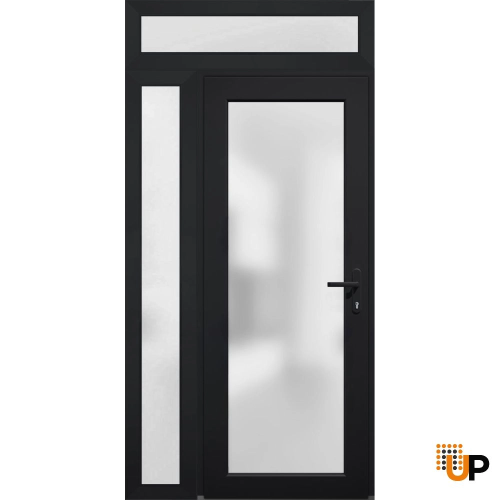 Single swing vinyl modern exterior door with tempered glass | Manux 8102 Black | 52 x 94 photo#1