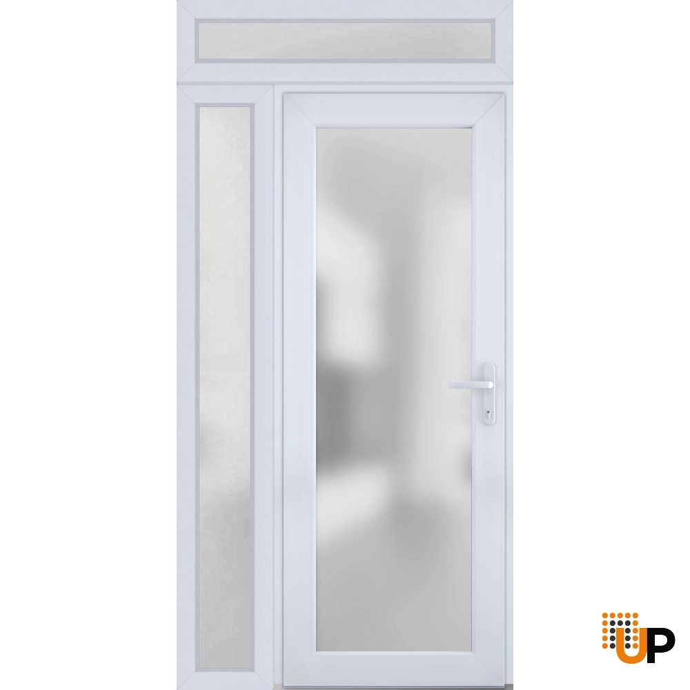 Single swing vinyl modern exterior door with tempered glass | Manux 8102 White | 42 x 94 photo#1