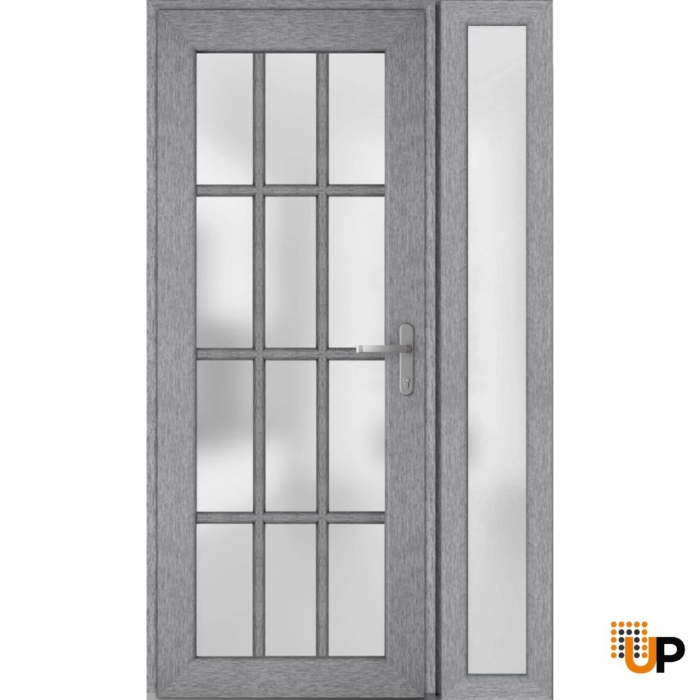 Single swing vinyl modern exterior door with tempered glass | Manux 8312 Gray Ash | 48 x 80 photo#2