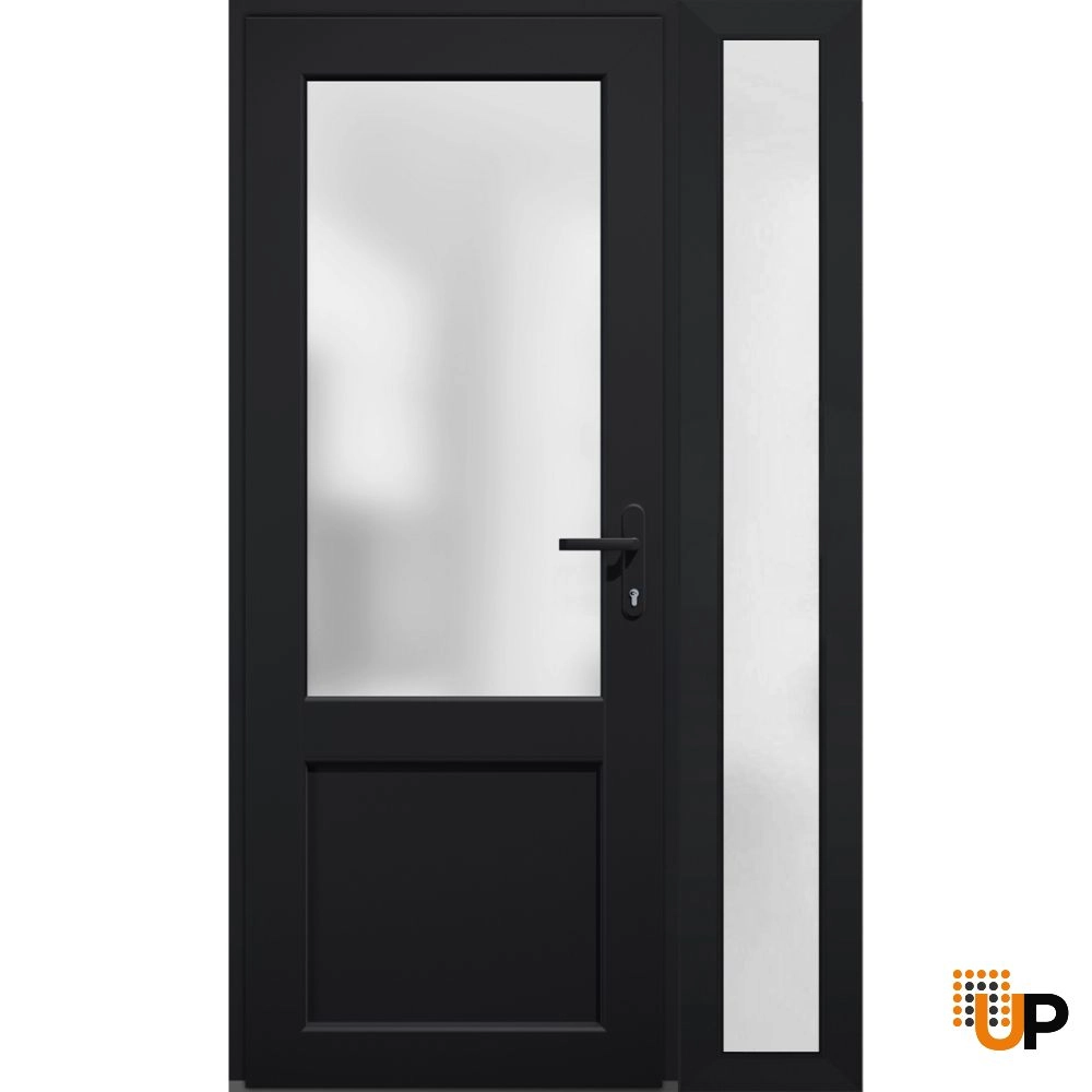 Single swing vinyl classic exterior door with tempered glass | Manux 8422 Black | 48 x 80 photo#2