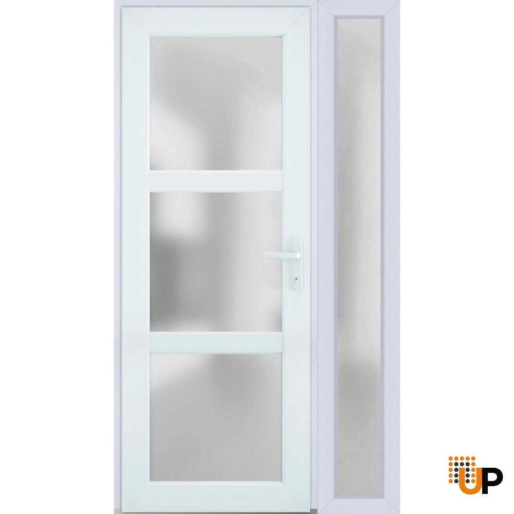 Single swing vinyl modern exterior door with tempered glass | Manux 8552 White | 44 x 80 photo#2