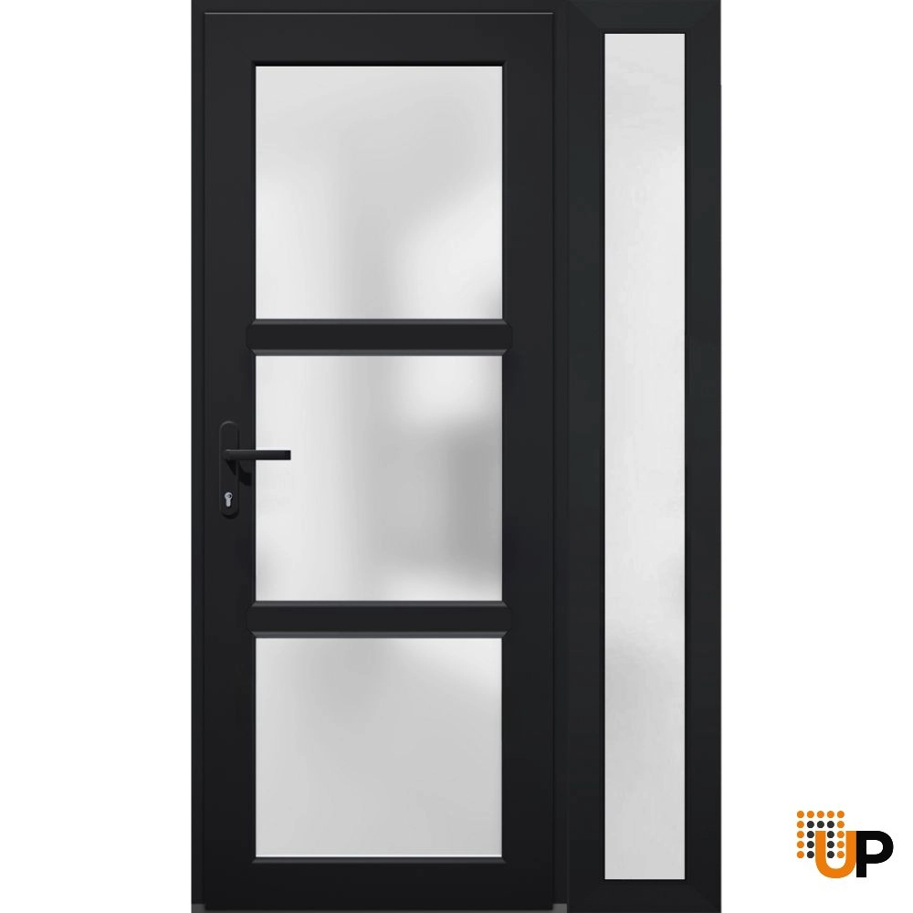 Single swing metal-plastic modern exterior door with tempered | Manux 8552 Black | 48 x 80 photo#2