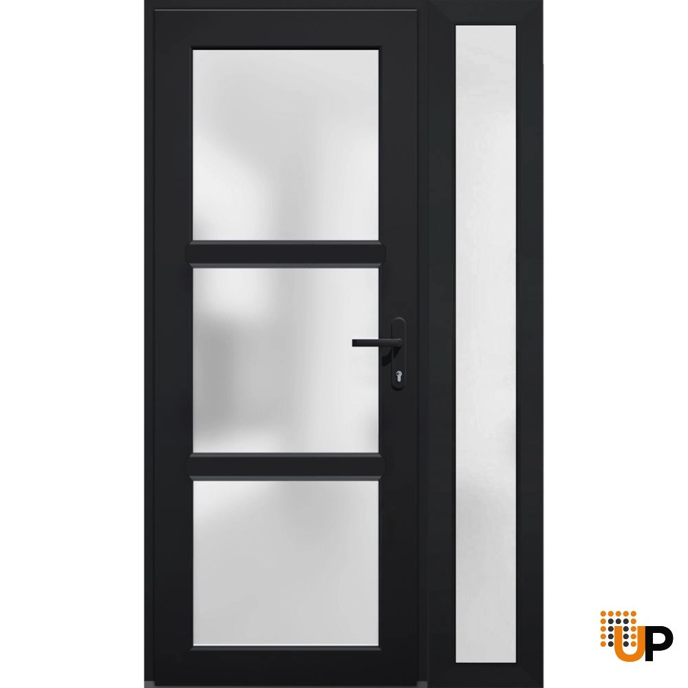 Single swing vinyl modern exterior door with tempered glass | Manux 8552 Black | 42 x 80 photo#2