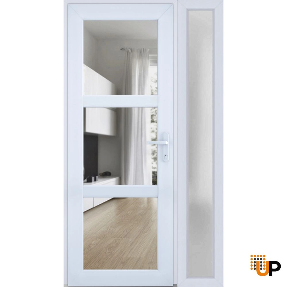Single swing vinyl modern exterior door with tempered glass | Manux 8555 White | 52 x 80 photo#2