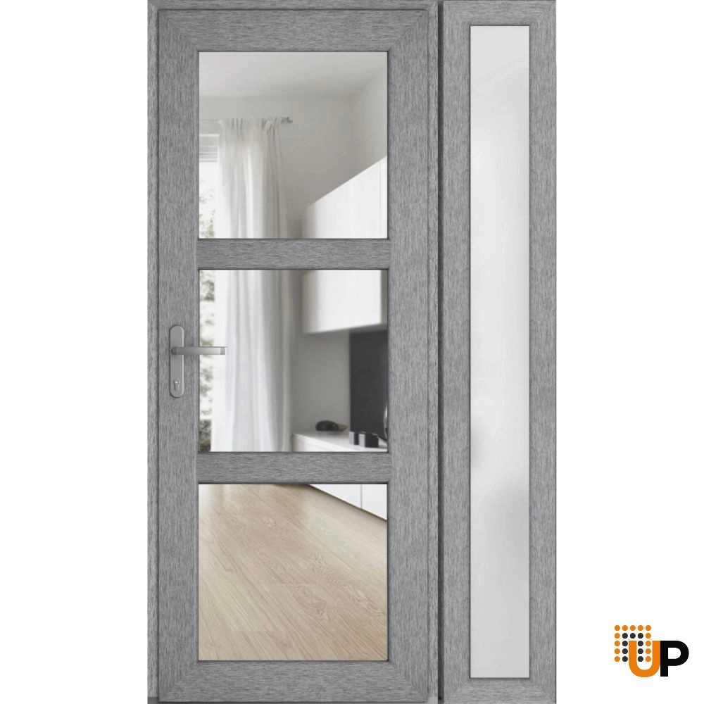 Single swing metal-plastic modern exterior door with tempered | Manux 8555 Gray Ash | 48 x 80 photo#2