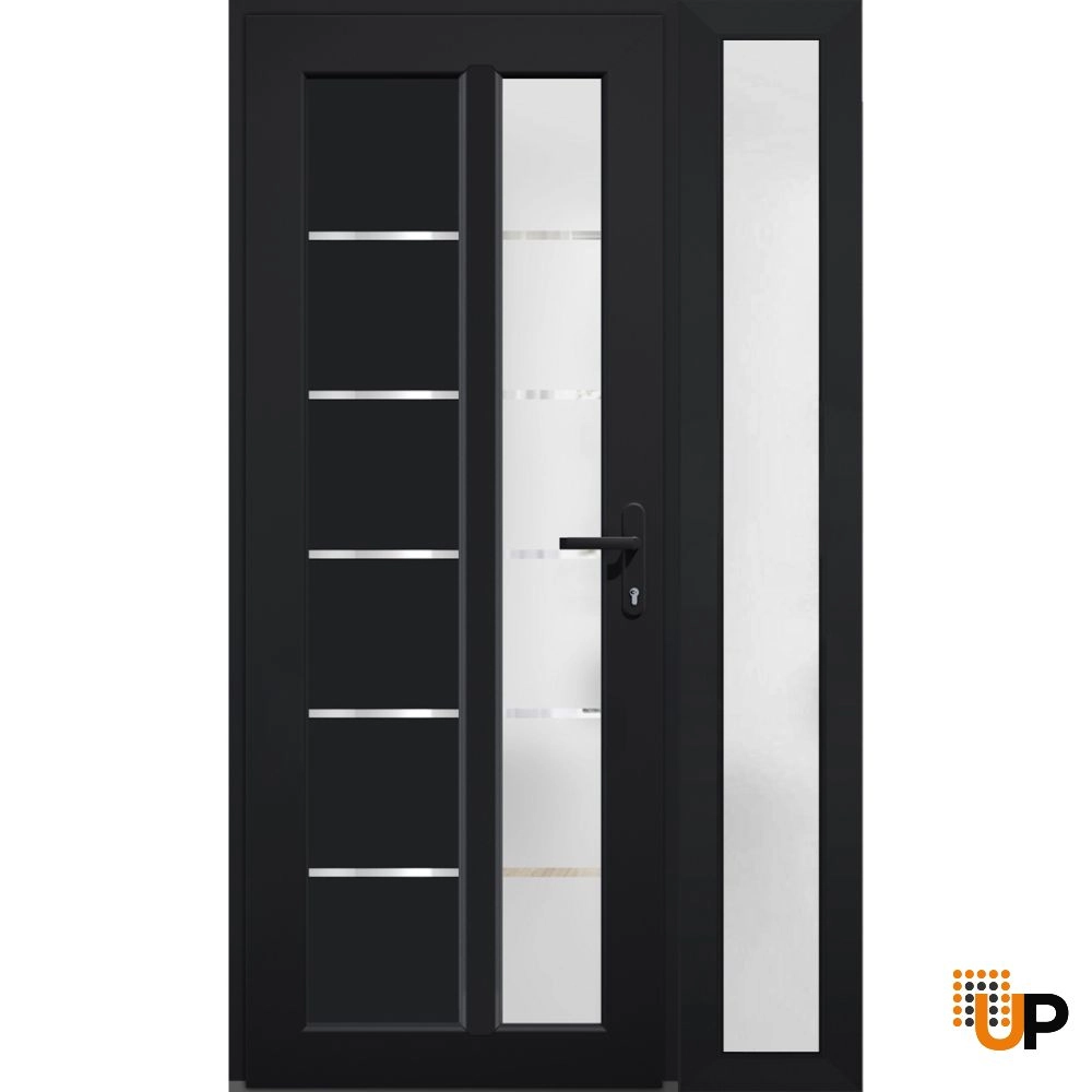 Single swing vinyl modern exterior door with tempered glass | Manux 8088 Black | 44 x 80 photo#2
