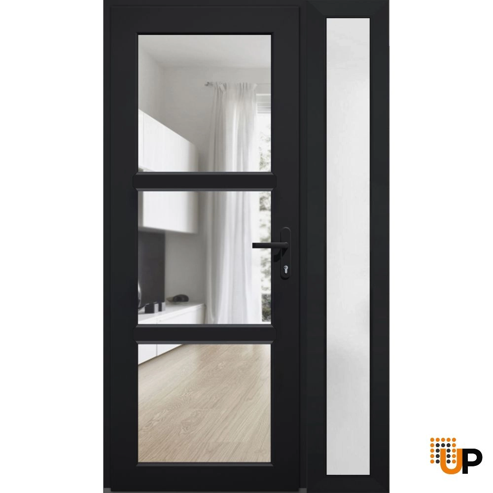 Single swing vinyl modern exterior door with tempered glass | Manux 8555 Black | 52 x 80 photo#2