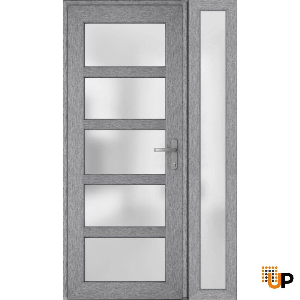 Single swing vinyl modern exterior door with tempered glass | Manux 8002 Gray Ash | 52 x 80 photo#2