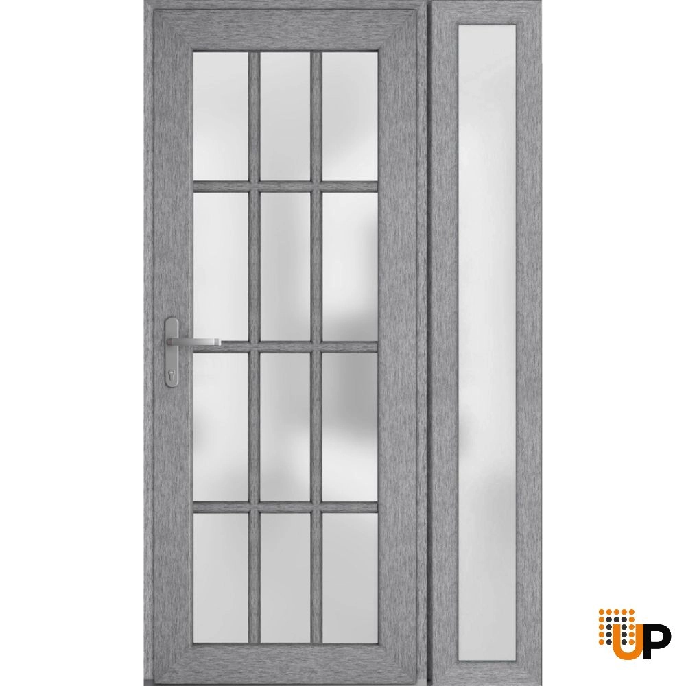 Single swing metal-plastic modern exterior door with tempered | Manux 8312 Gray Ash | 48 x 80 photo#2