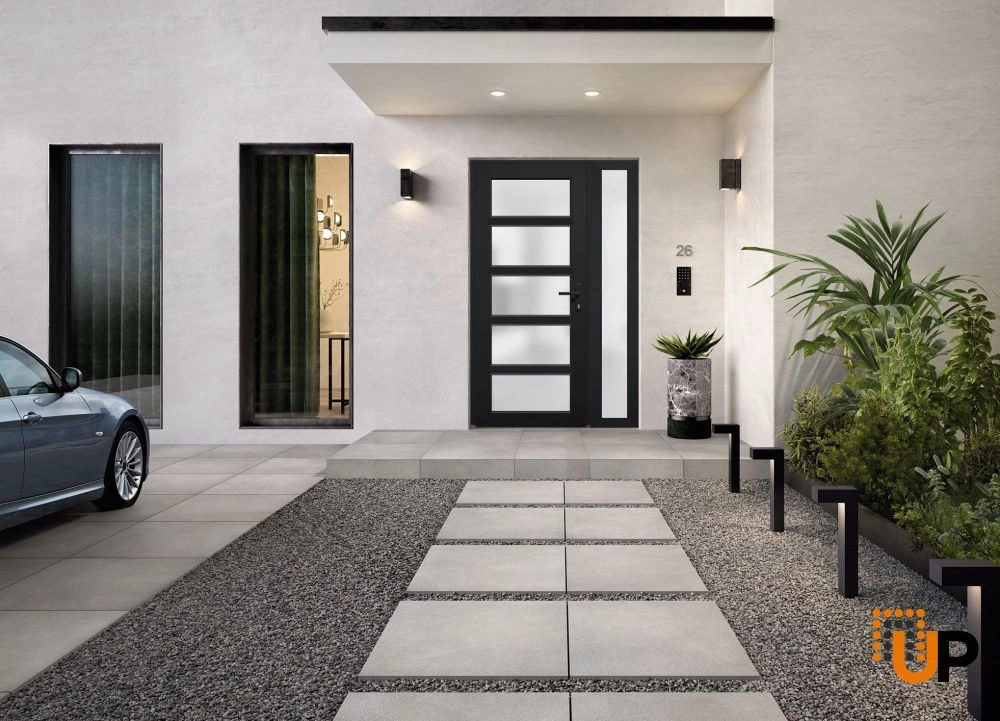 Single swing vinyl modern exterior door with tempered glass | Manux 8002 Black | 44 x 80 photo#5