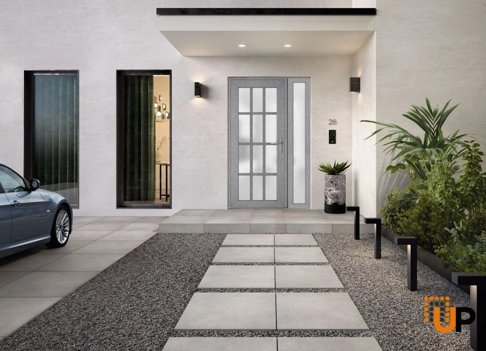 Single swing vinyl modern exterior door with tempered glass | Manux 8312 Gray Ash | 48 x 80 photo#5