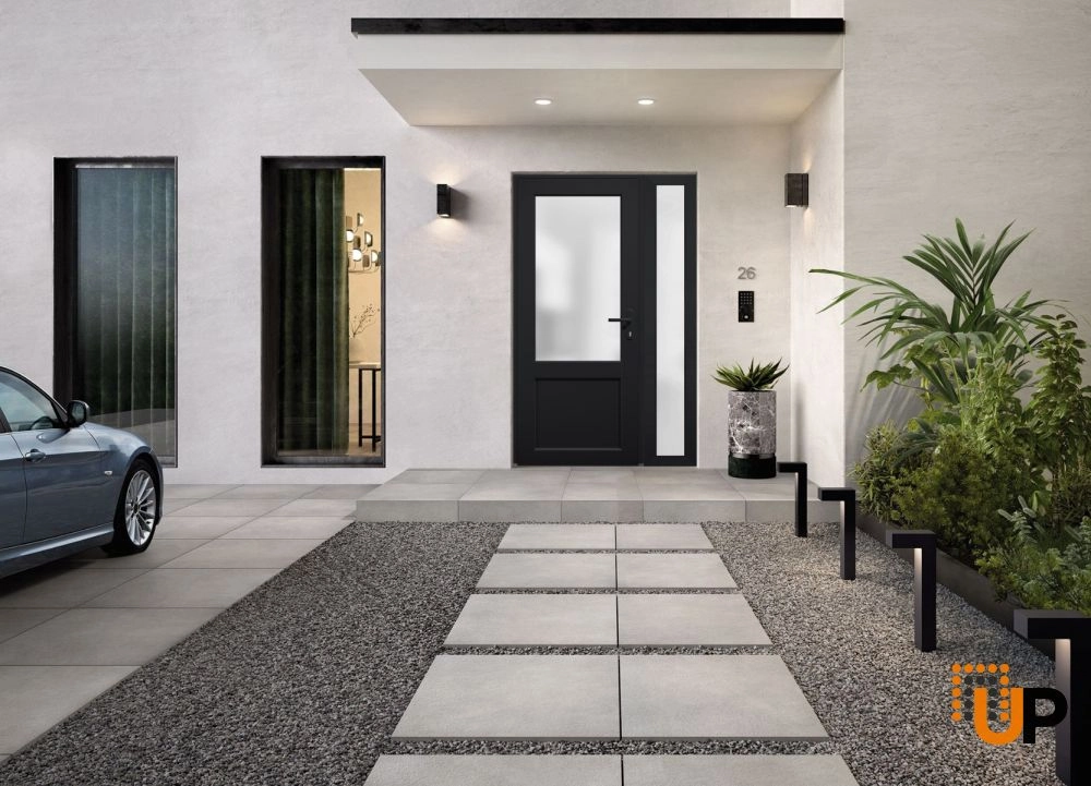 Single swing vinyl classic exterior door with tempered glass | Manux 8422 Black | 48 x 80 photo#5
