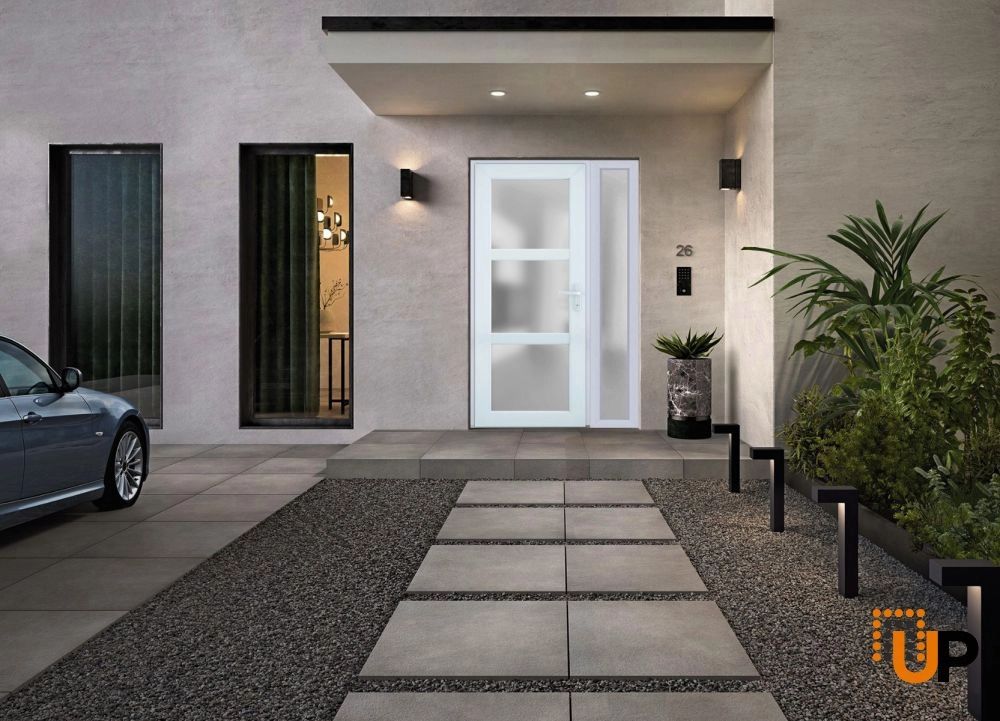 Single swing vinyl modern exterior door with tempered glass | Manux 8552 White | 44 x 80 photo#5