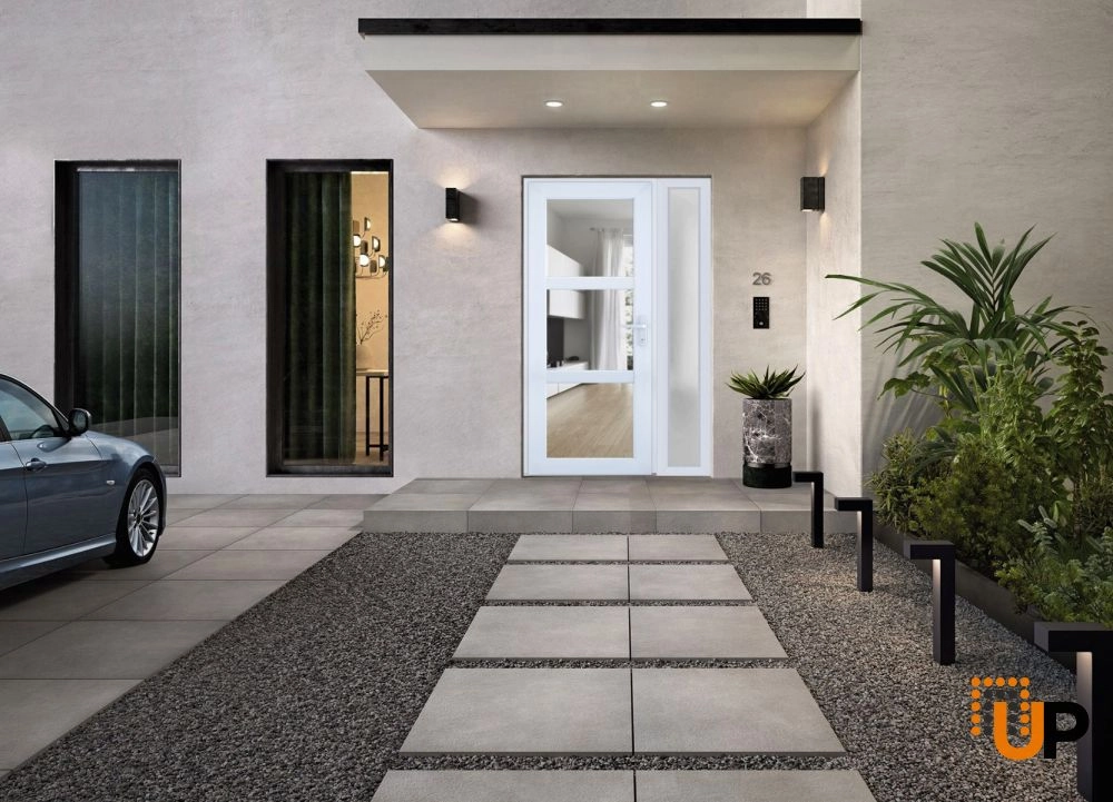 Single swing vinyl modern exterior door with tempered glass | Manux 8555 White | 52 x 80 photo#5