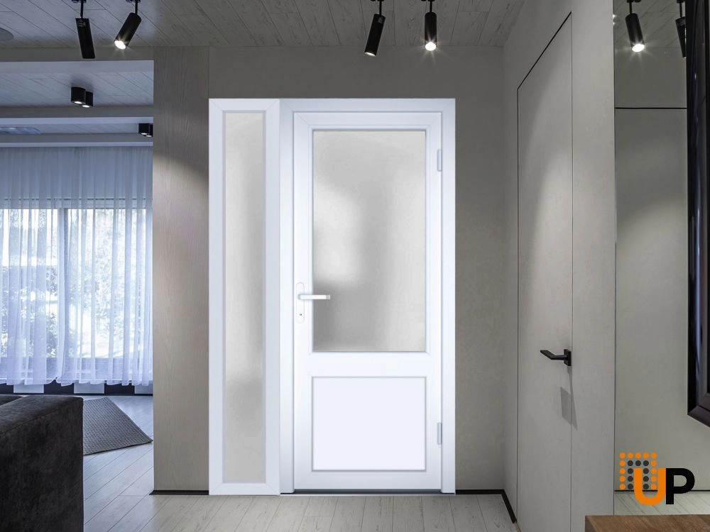 Single swing vinyl classic exterior door with tempered glass | Manux 8422 White | 48 x 80 photo#6