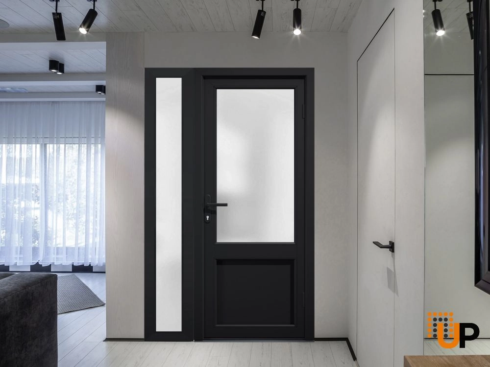 Single swing vinyl classic exterior door with tempered glass | Manux 8422 Black | 48 x 80 photo#6