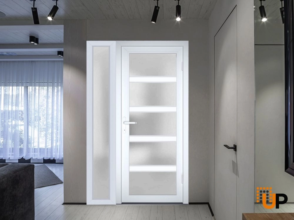 Single swing vinyl modern exterior door with tempered glass | Manux 8002 White | 46 x 80 photo#6