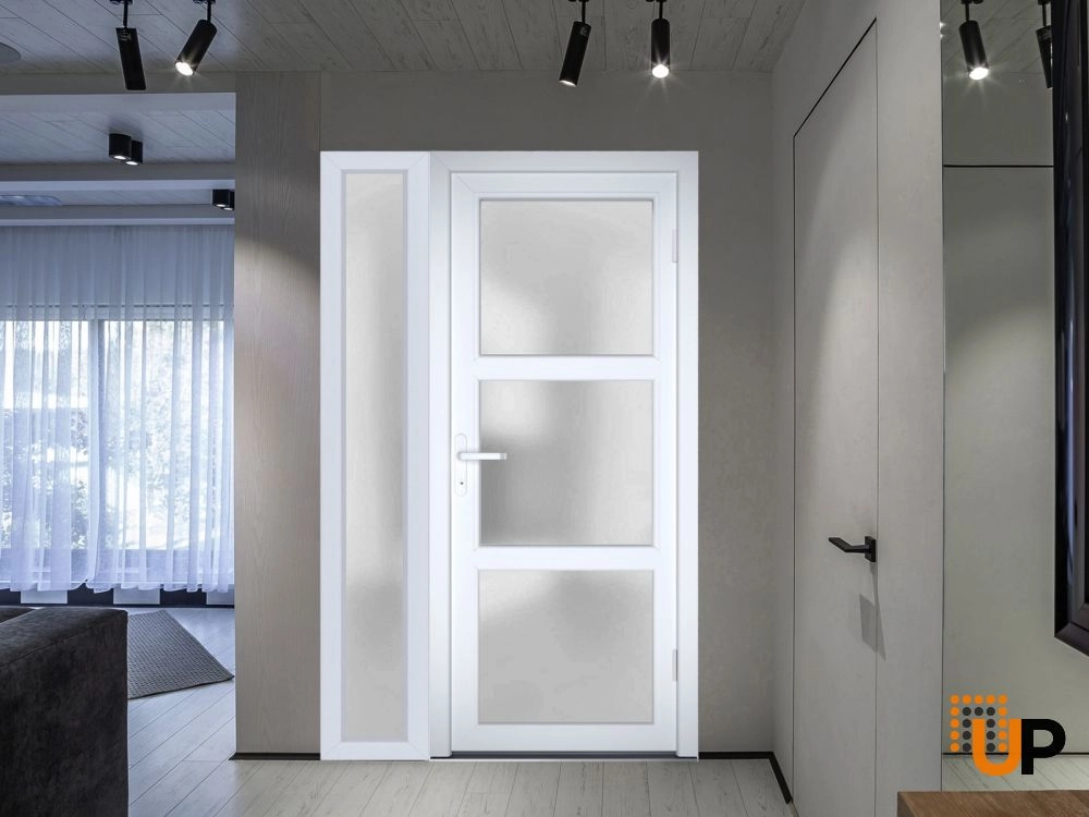 Single swing vinyl modern exterior door with tempered glass | Manux 8552 White | 44 x 80 photo#6