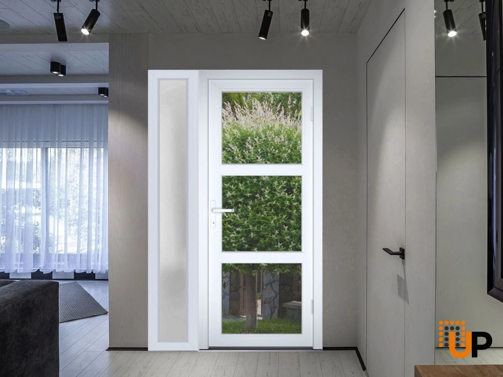 Single swing vinyl modern exterior door with tempered glass | Manux 8555 White | 52 x 80 photo#6