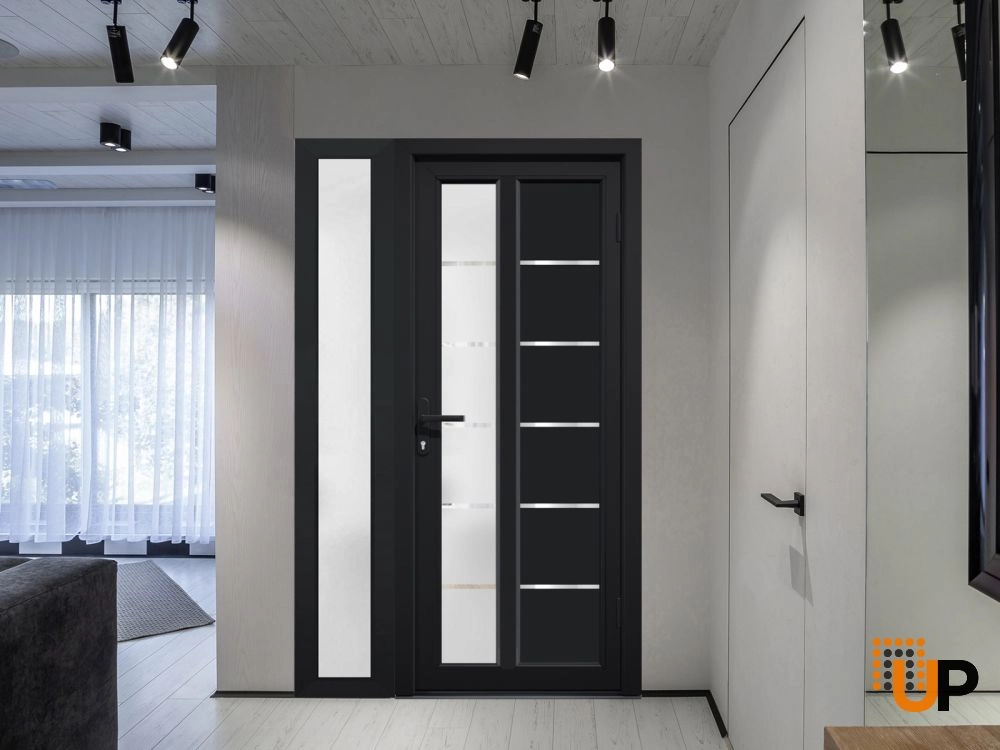 Single swing vinyl modern exterior door with tempered glass | Manux 8088 Black | 44 x 80 photo#6