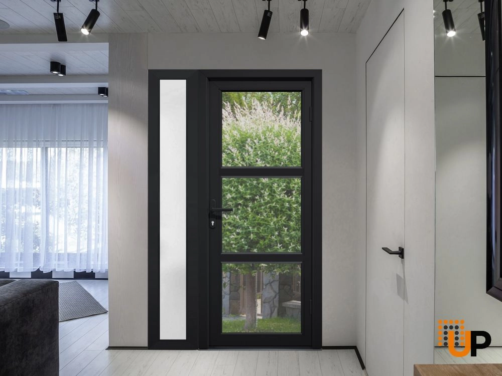 Single swing vinyl modern exterior door with tempered glass | Manux 8555 Black | 52 x 80 photo#6