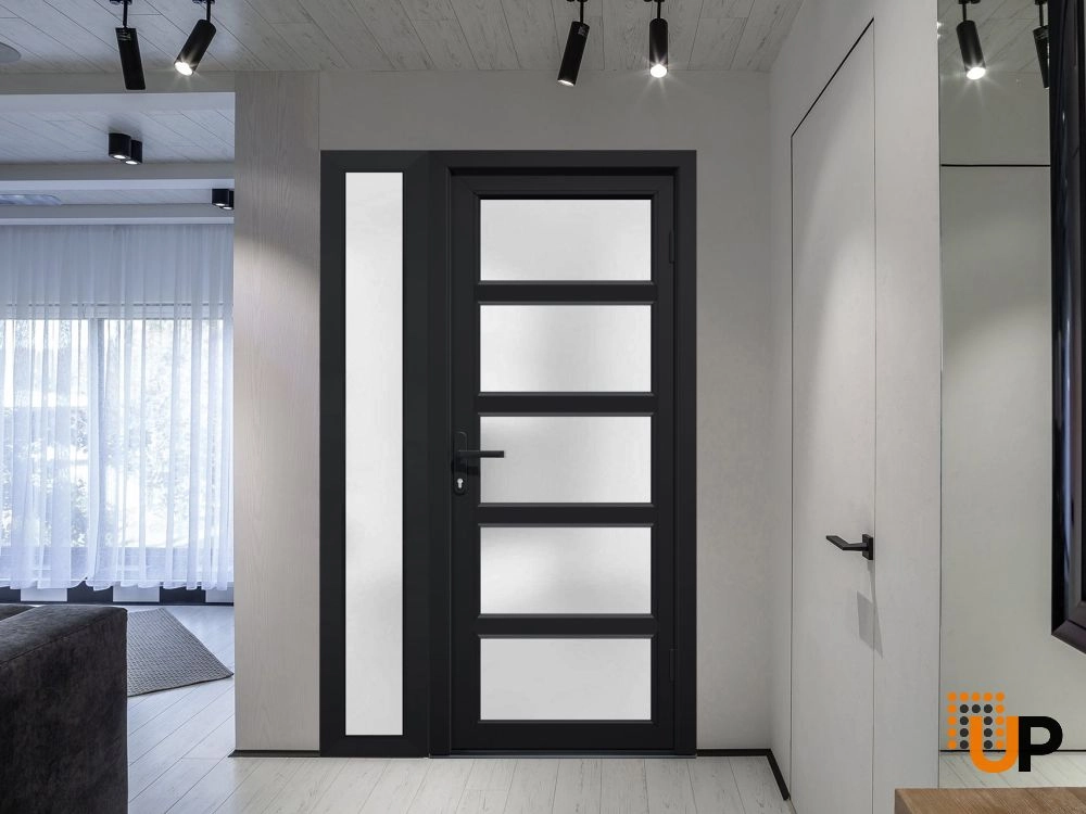 Single swing vinyl modern exterior door with tempered glass | Manux 8002 Black | 44 x 80 photo#6