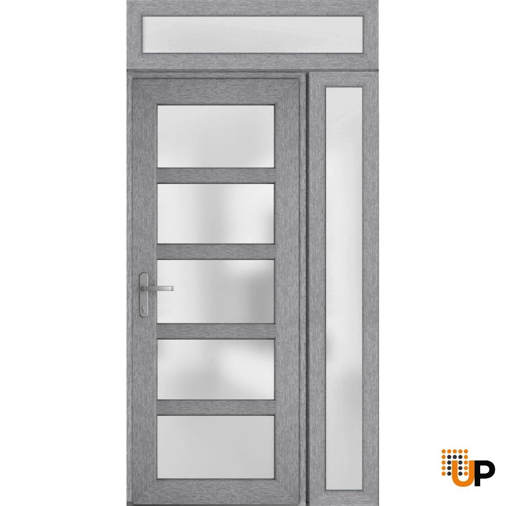 Single swing vinyl modern exterior door with tempered glass | Manux 8002 Gray Ash | 52 x 94 photo#2