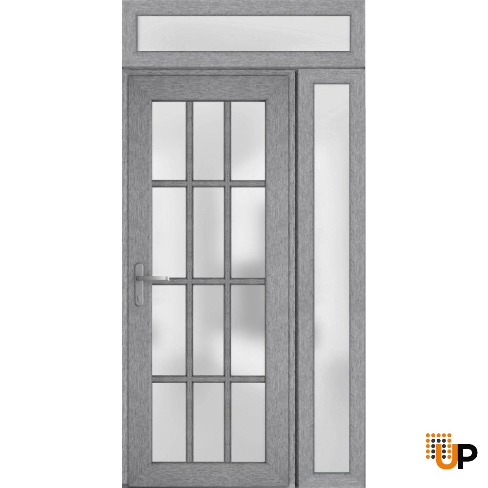 Single swing vinyl modern exterior door with tempered glass | Manux 8312 Gray Ash | 48 x 94 photo#2