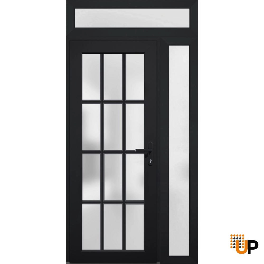 Single swing vinyl modern exterior door with tempered glass | Manux 8312 Black | 48 x 94 photo#2