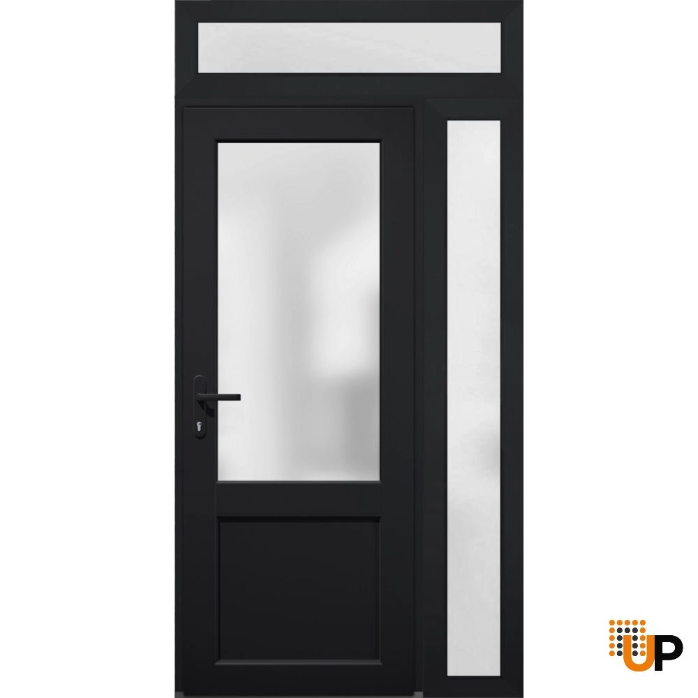 Single swing vinyl classic exterior door with tempered glass | Manux 8422 Black | 52 x 94 photo#2