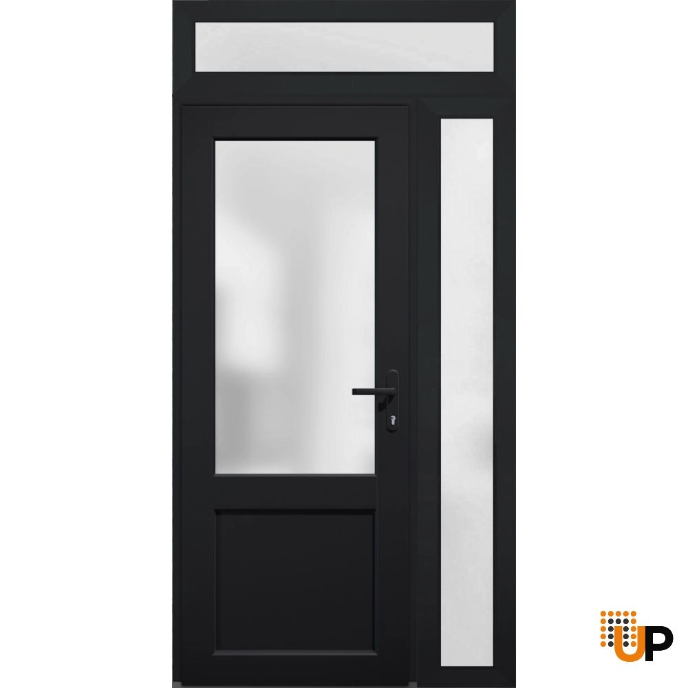 Single swing vinyl classic exterior door with tempered glass | Manux 8422 Black | 48 x 94 photo#2